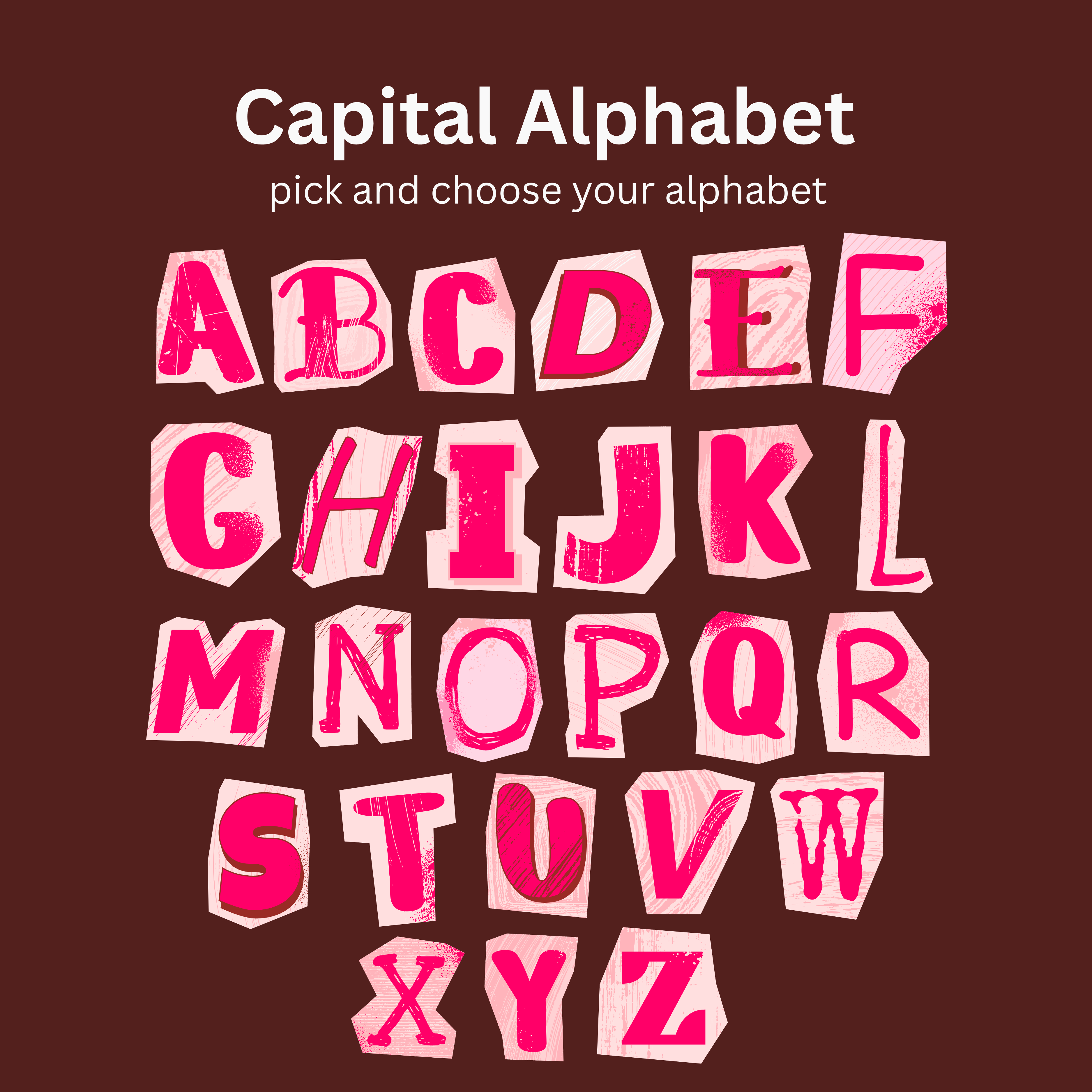 Pink Alphabet | Iron-on Patch | Alphabet Sticker (Uppercase)